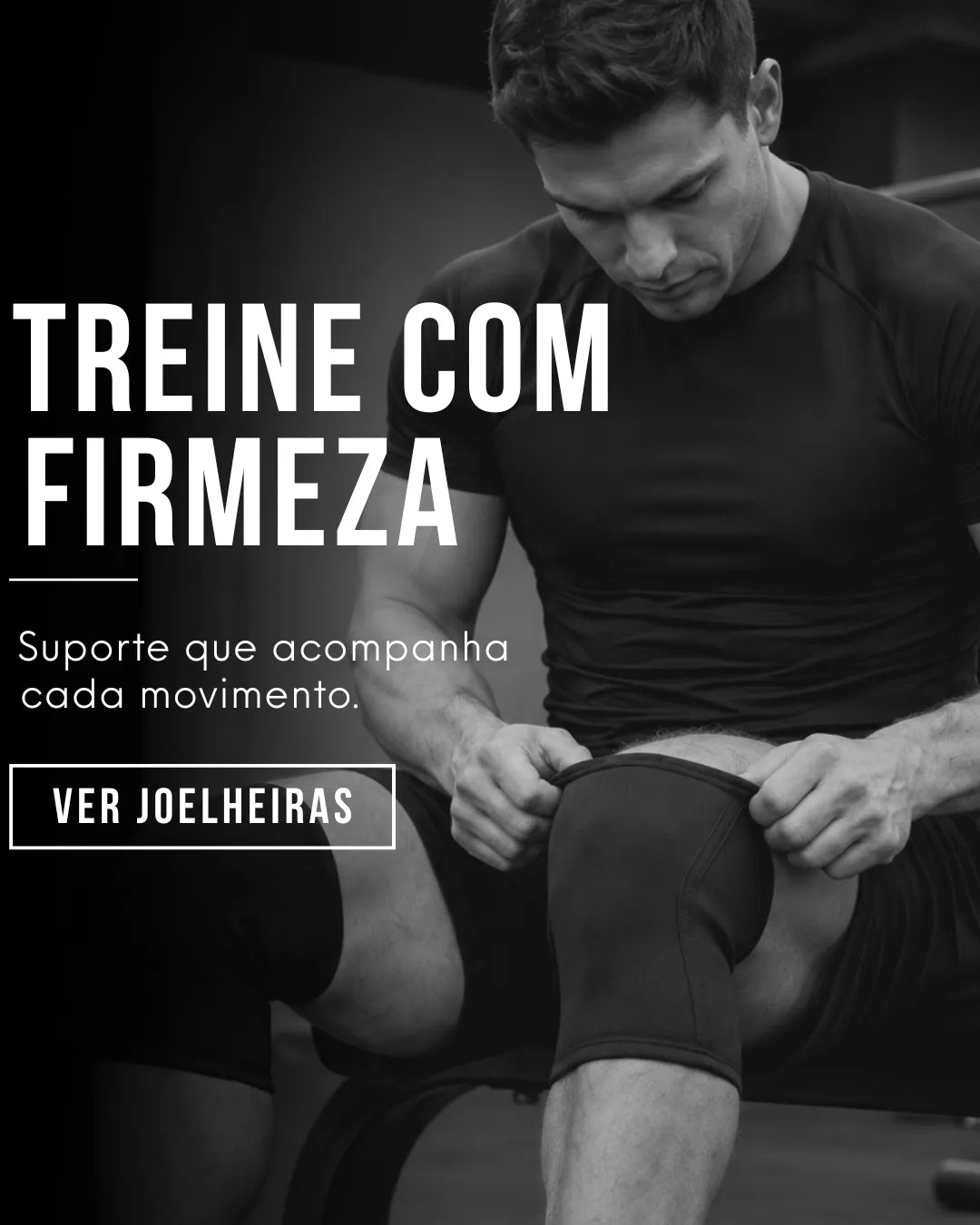 Atleta ajustando joelheira de compressão antes do treino