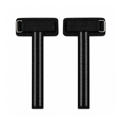 Par de munhequeiras com strap pretas em vista frontal sobre fundo branco