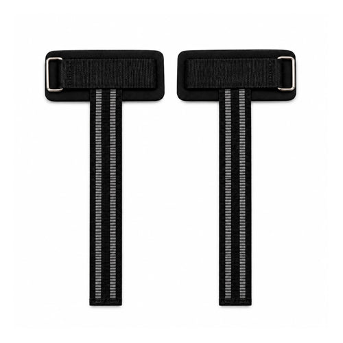 Par de munhequeiras com strap pretas em vista frontal sobre fundo branco
