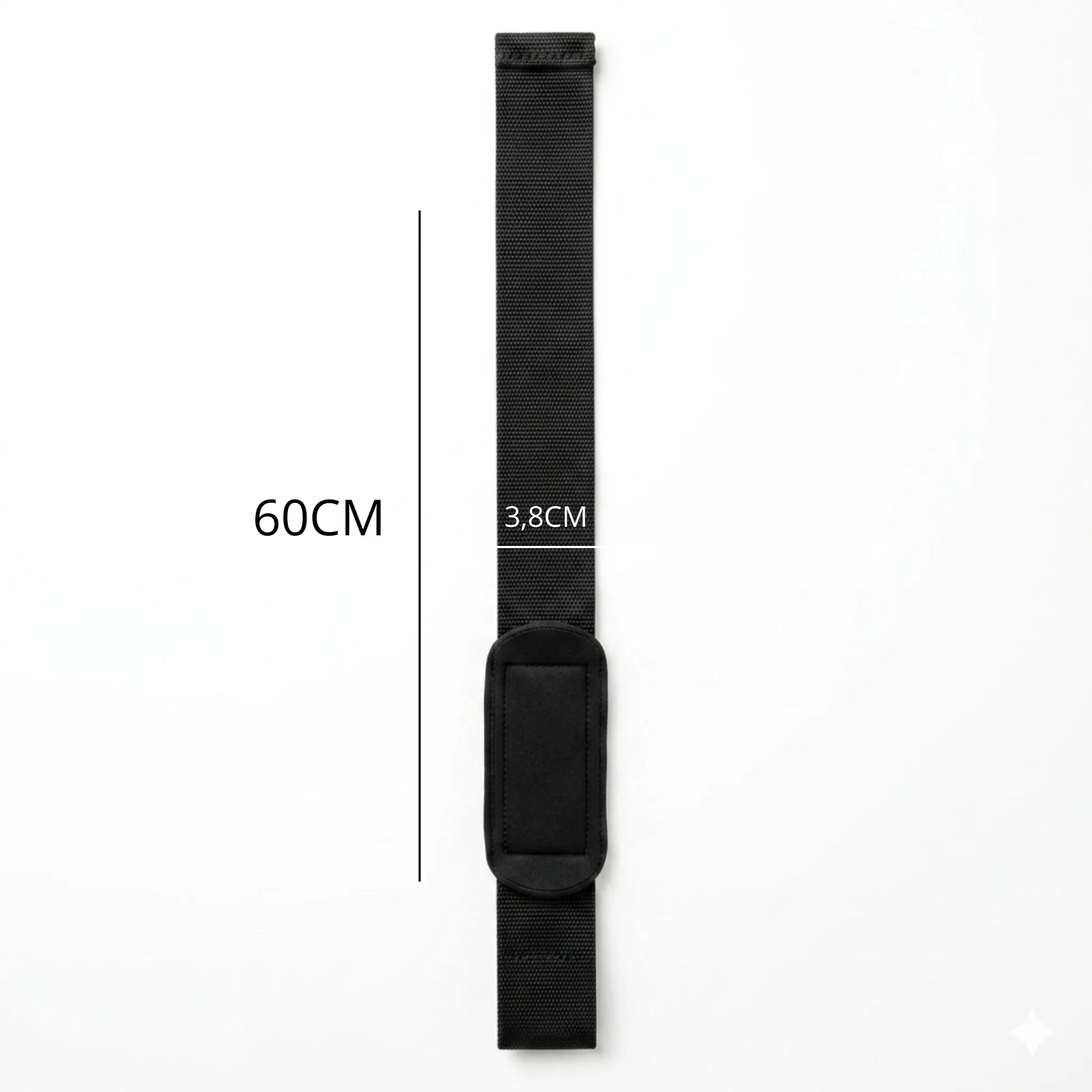 Medidas do strap para academia: 60 cm de comprimento e 3,8 cm de largura