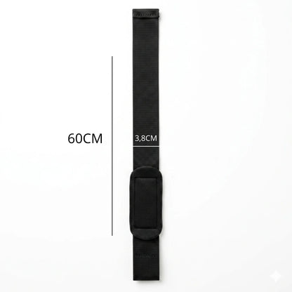 Medidas do strap para academia: 60 cm de comprimento e 3,8 cm de largura