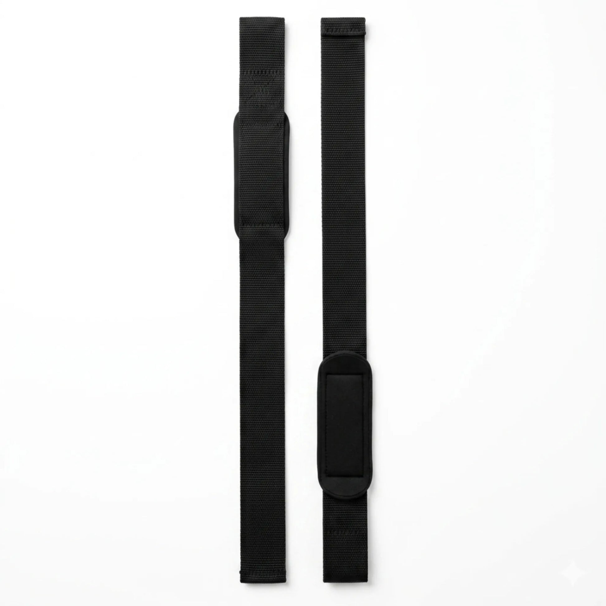 Par de straps pretos aberto mostrando os dois lados e o acolchoamento para o pulso